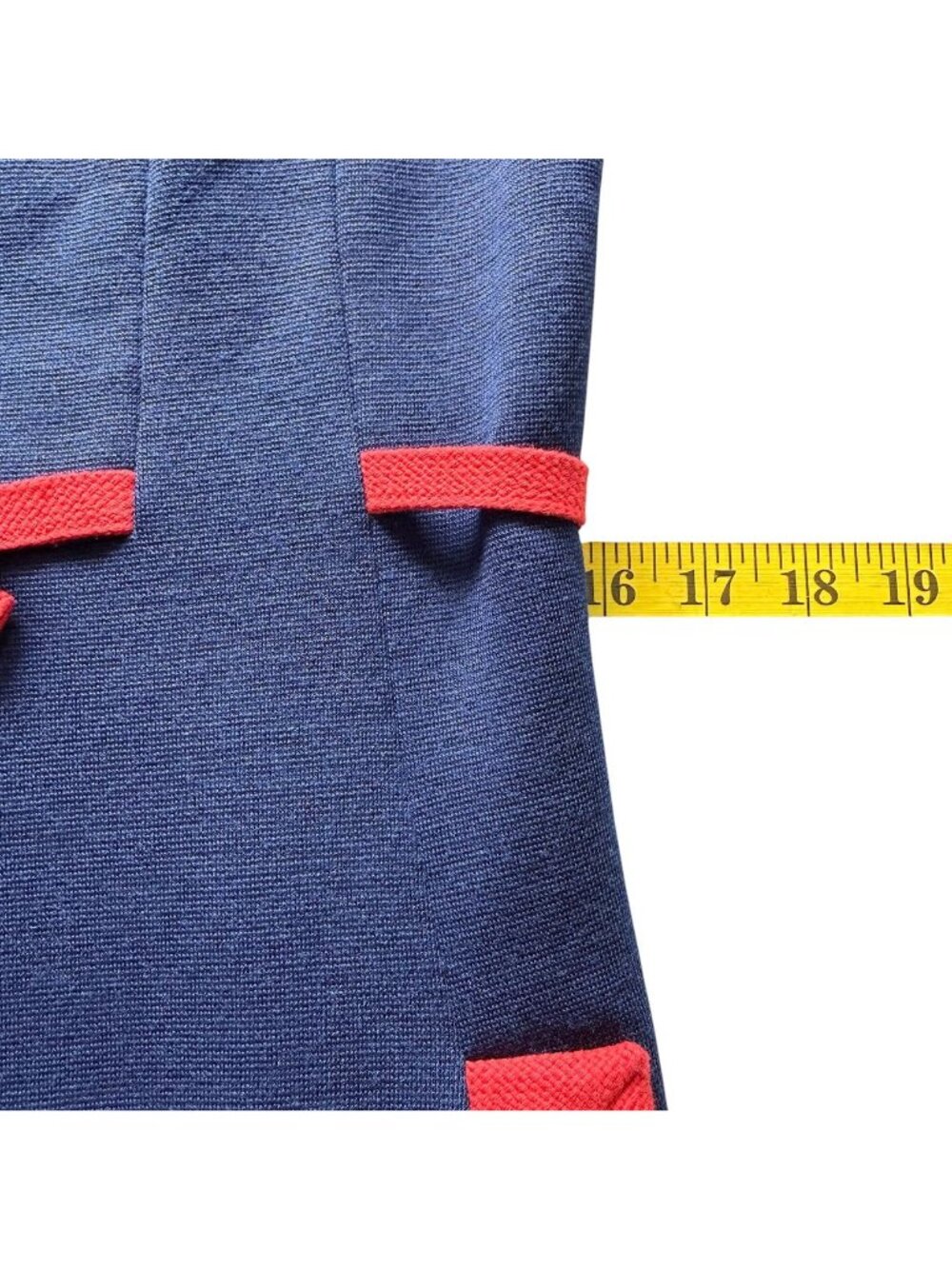 Vintage Rona Coat Dress Medium Worsted Wool Acetate Navy Blue w Red Trim As Is - Picture 15 of 16